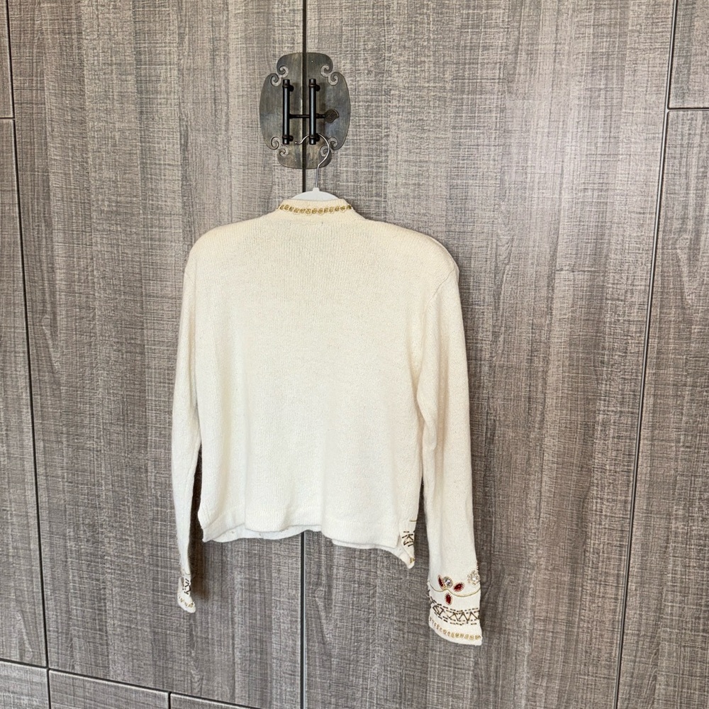 Pierre Cardin Silk And Angora Blend Embroidered Cream‎ Cardigan - Picture 17 of 17